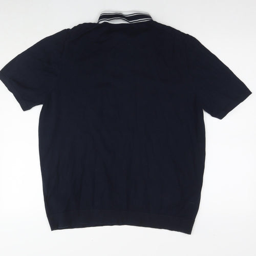 Marks and Spencer Mens Blue Cotton Polo Size XL Collared Pullover