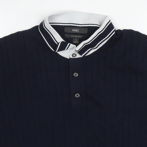 Marks and Spencer Mens Blue Cotton Polo Size XL Collared Pullover