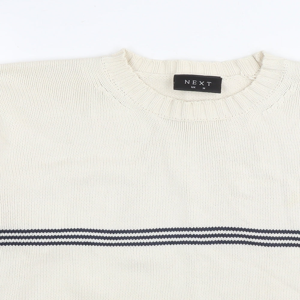 NEXT Mens White Round Neck Cotton Pullover Jumper Size M Long Sleeve