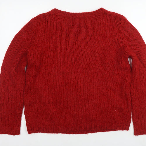 NEXT Womens Red Round Neck Acrylic Pullover Jumper Size 14 - Christmas Jumper Ho Ho Ho