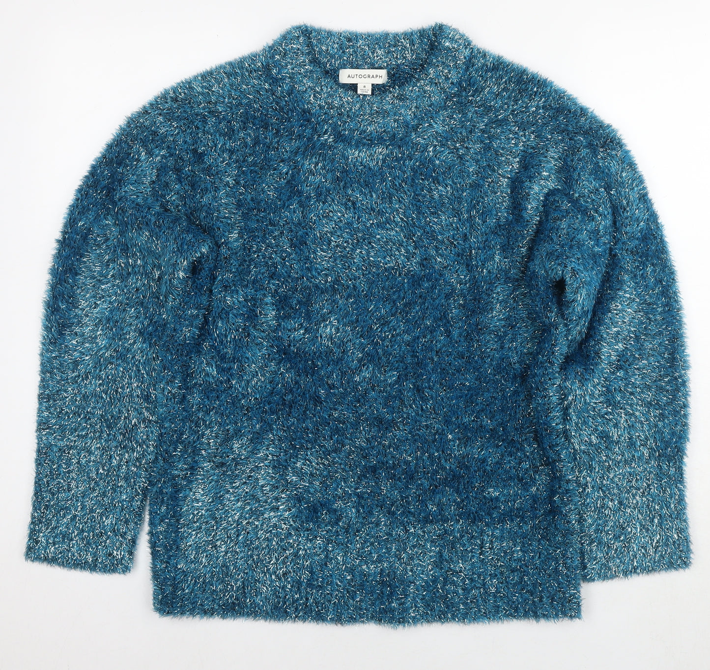 Autograph Womens Blue Round Neck Polyester Pullover Jumper Size 8 - Shaggy Style