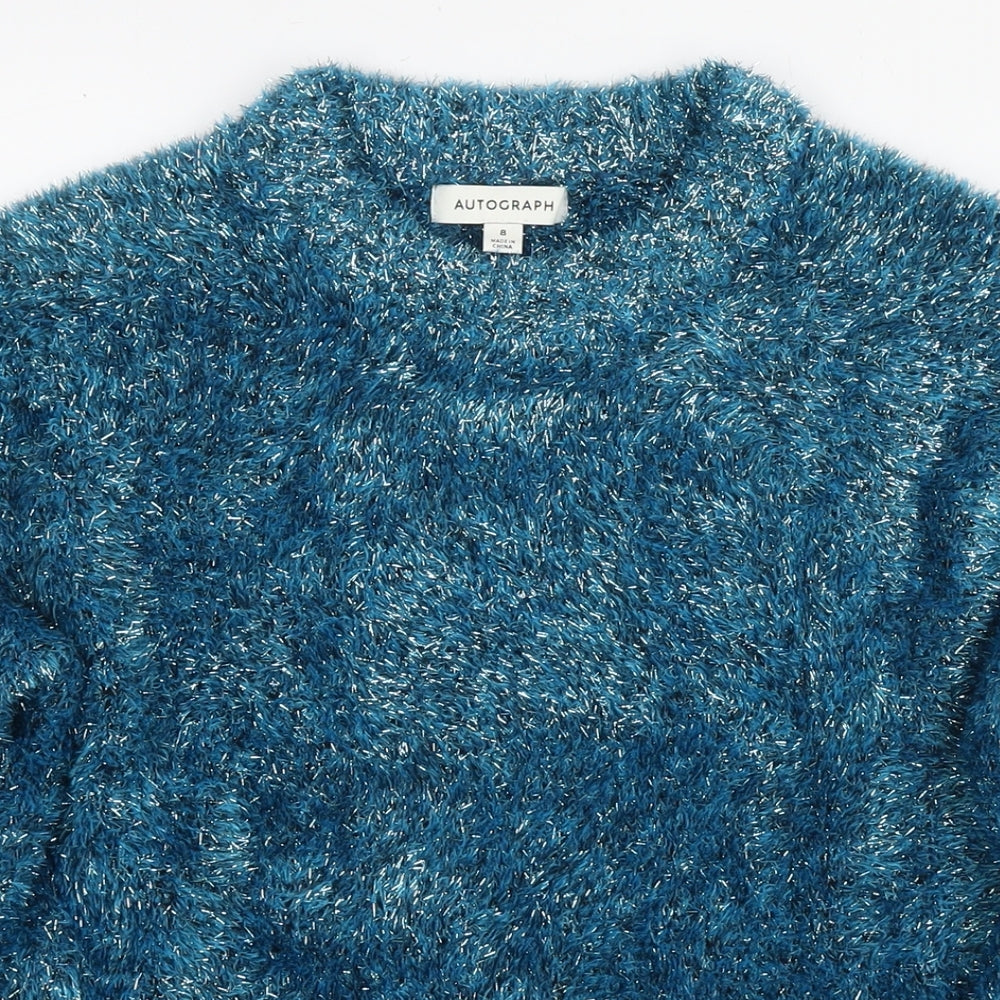 Autograph Womens Blue Round Neck Polyester Pullover Jumper Size 8 - Shaggy Style