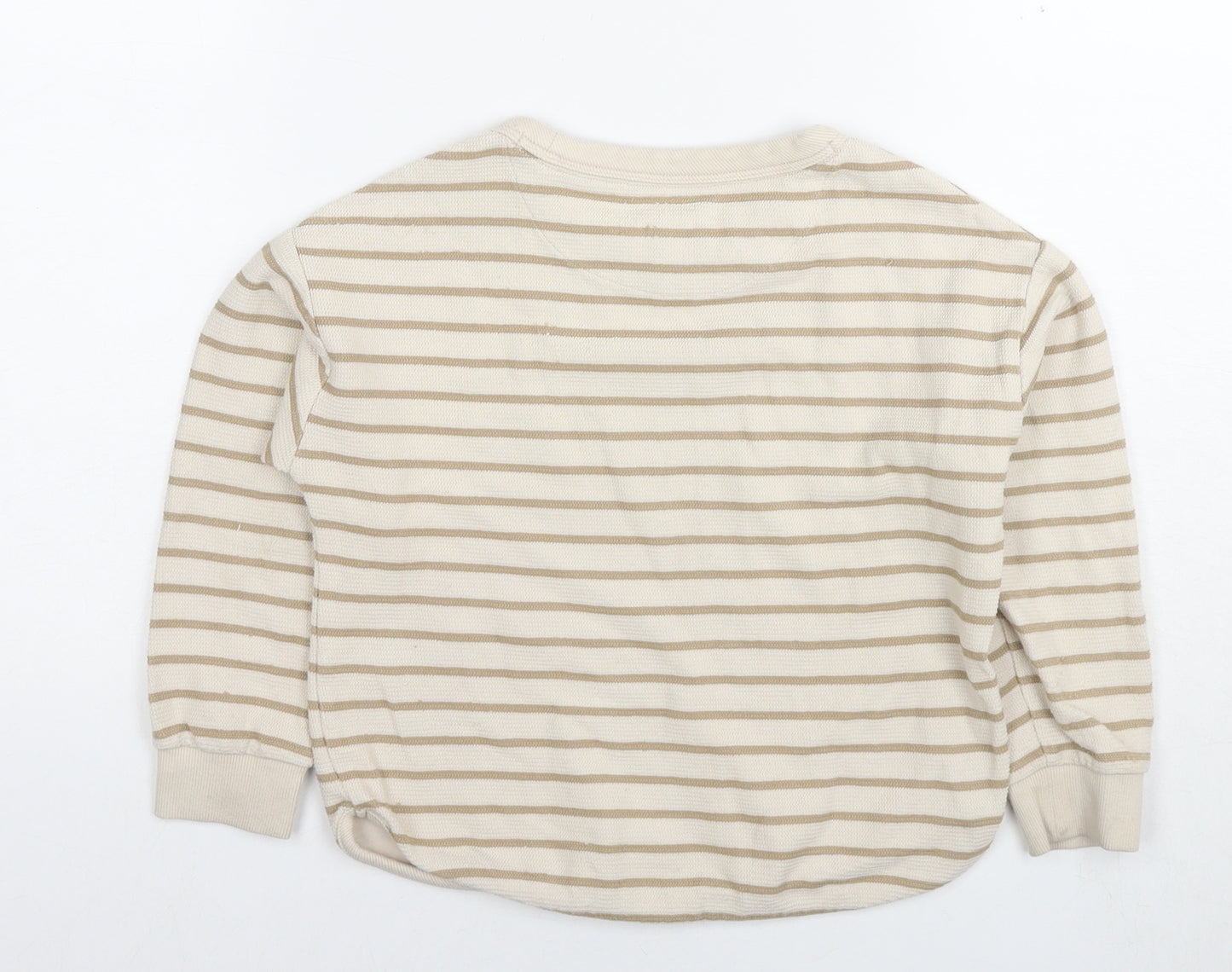 Marks and Spencer Boys Beige Round Neck Striped Cotton Pullover Jumper Size 6-7 Years Pullover