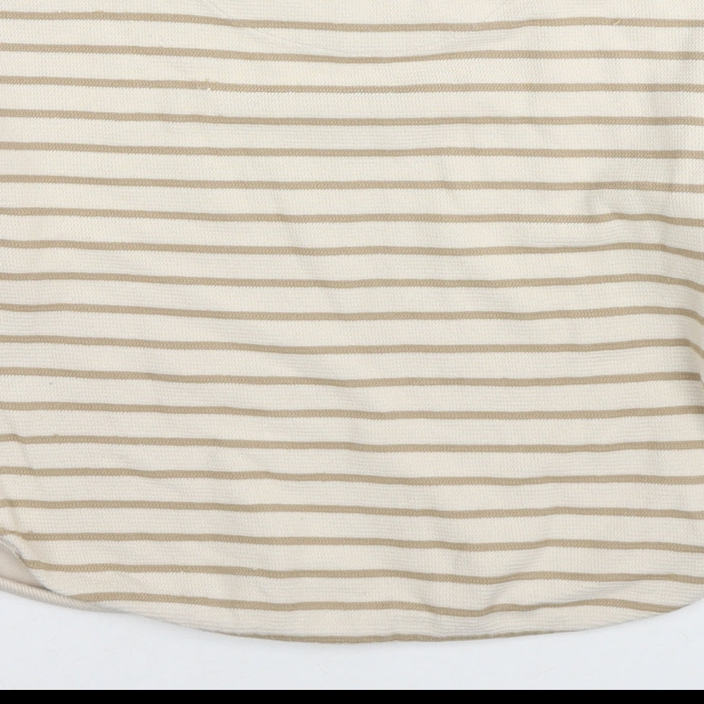 Marks and Spencer Boys Beige Round Neck Striped Cotton Pullover Jumper Size 6-7 Years Pullover