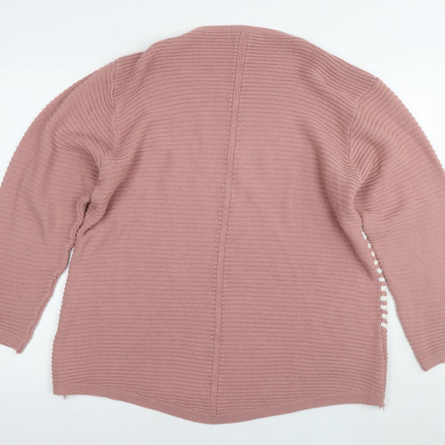 Bonmarché Womens Pink Round Neck Striped Acrylic Pullover Jumper Size 22