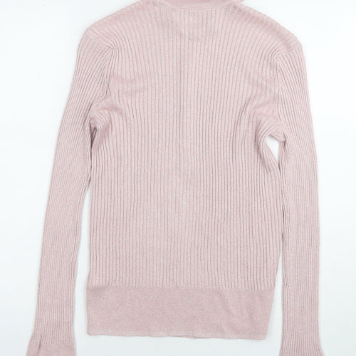 Marks and Spencer Womens Pink Collared Viscose Pullover Jumper Size 14 - Glitter Detail