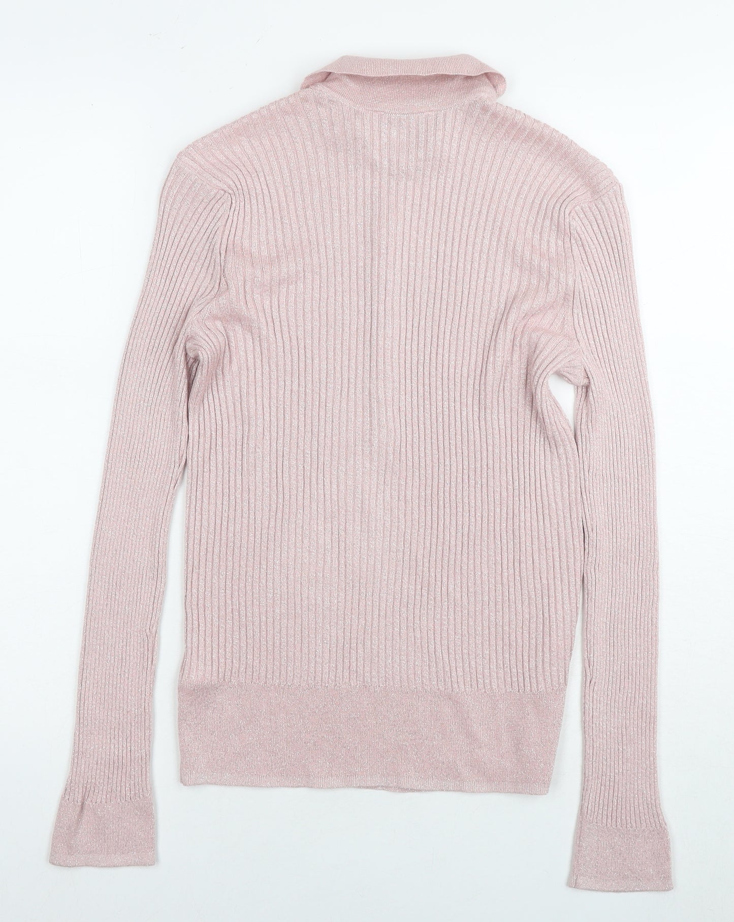 Marks and Spencer Womens Pink Collared Viscose Pullover Jumper Size 14 - Glitter Detail