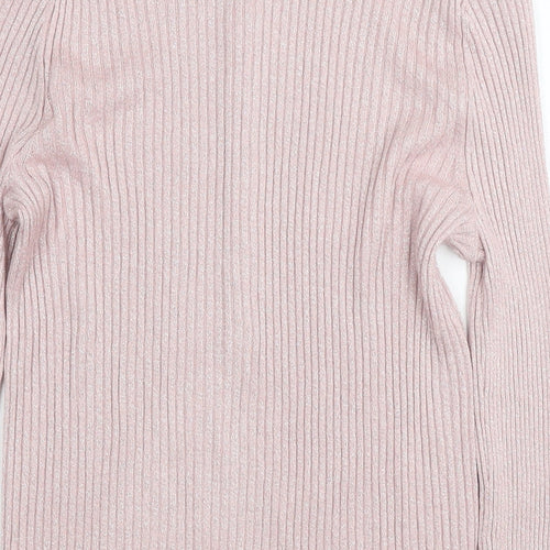 Marks and Spencer Womens Pink Collared Viscose Pullover Jumper Size 14 - Glitter Detail