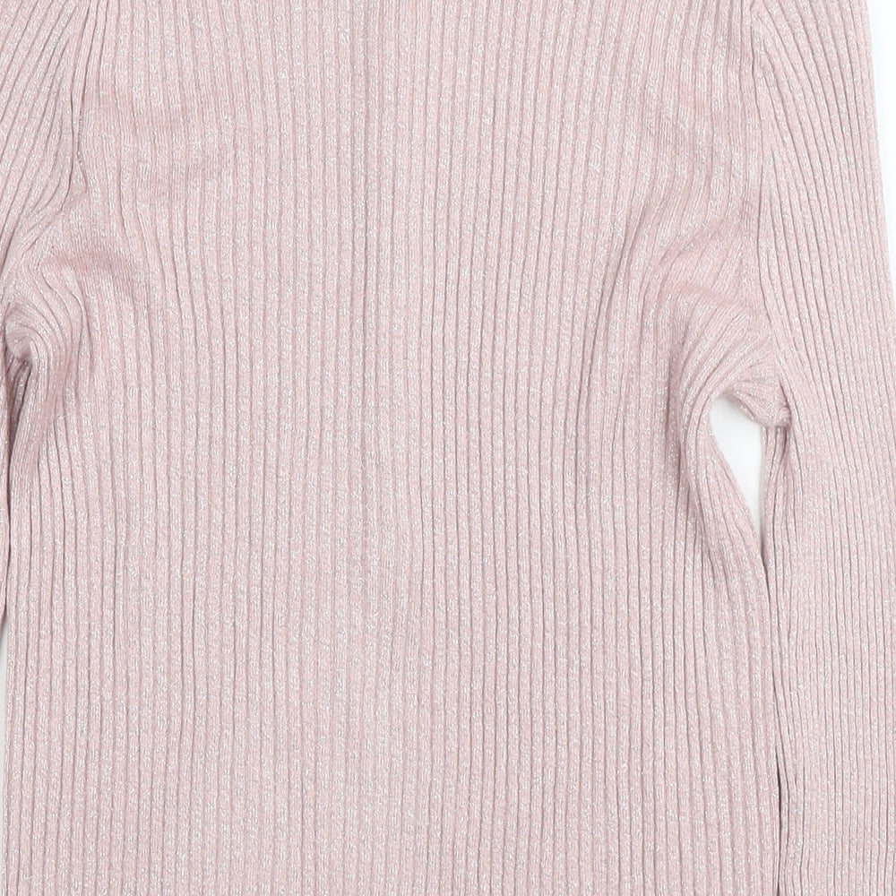 Marks and Spencer Womens Pink Collared Viscose Pullover Jumper Size 14 - Glitter Detail