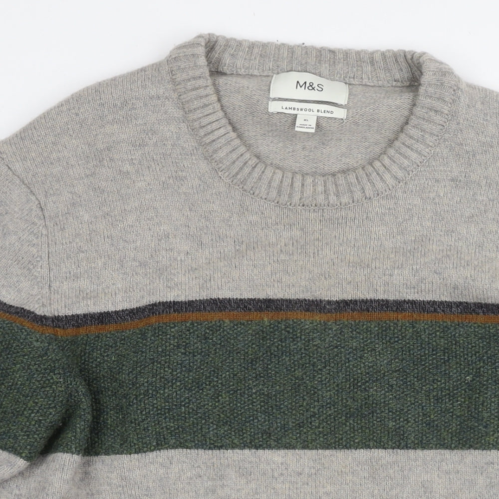 Marks and Spencer Mens Grey Round Neck Wool Pullover Jumper Size XL Long Sleeve