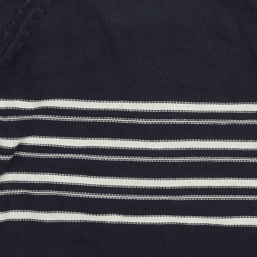 Marks and Spencer Womens Blue Round Neck Striped Cotton Pullover Jumper Size 10