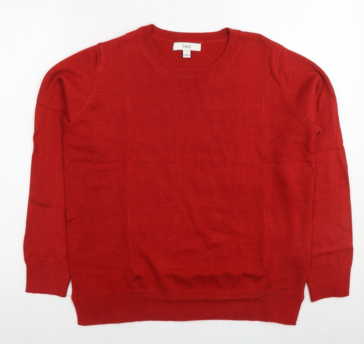 Marks and Spencer Womens Red Round Neck Acrylic Pullover Jumper Size 10