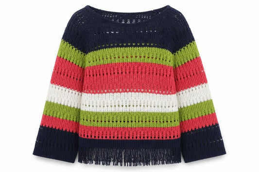 Front view of Next women’s multicoloured round neck striped cotton jumper, size XS