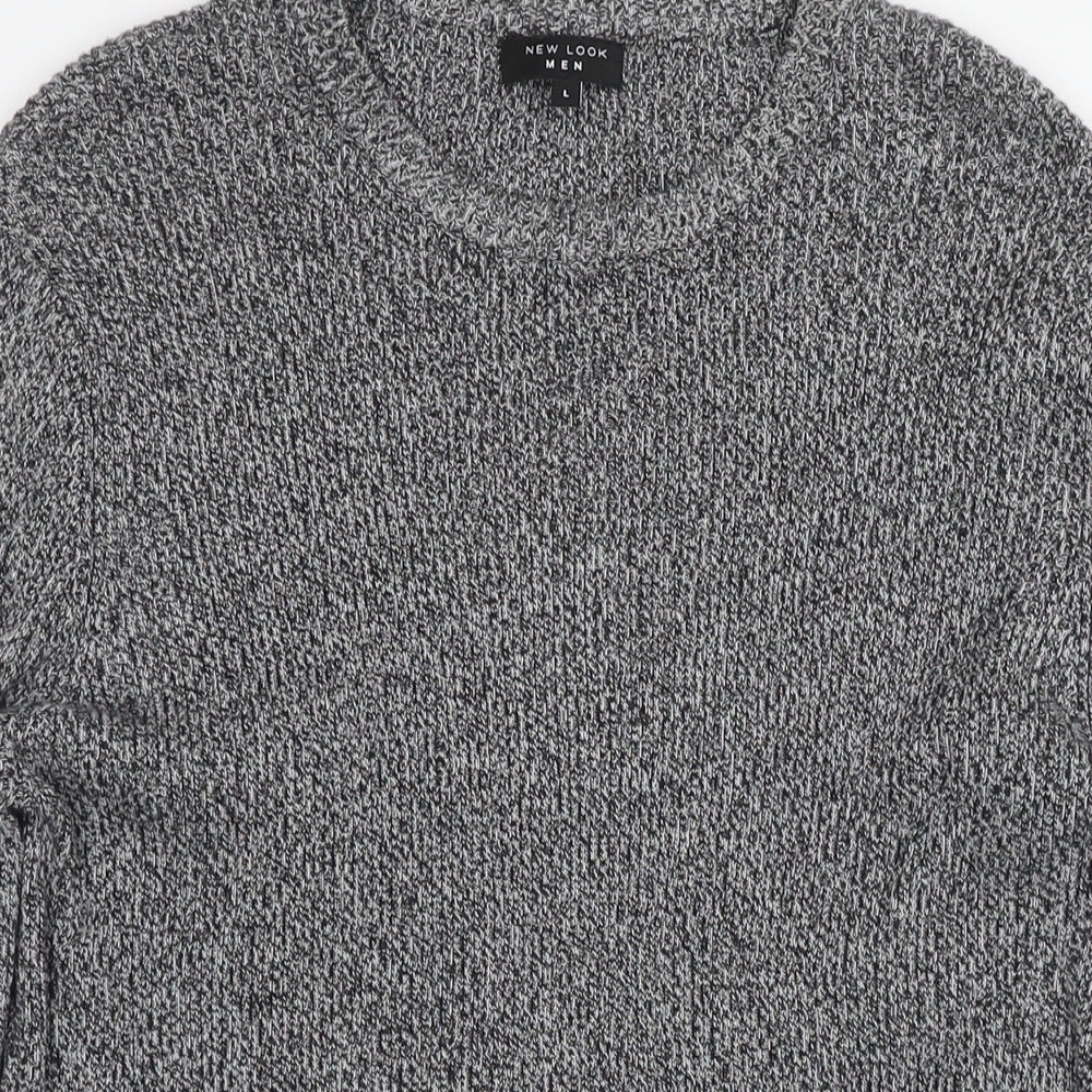 New Look Mens Grey Round Neck Cotton Pullover Jumper Size L Long Sleeve