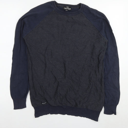 Threadbare Mens Blue Round Neck Cotton Pullover Jumper Size S Long Sleeve