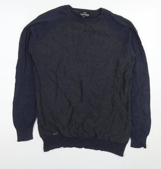 Threadbare Mens Blue Round Neck Cotton Pullover Jumper Size S Long Sleeve