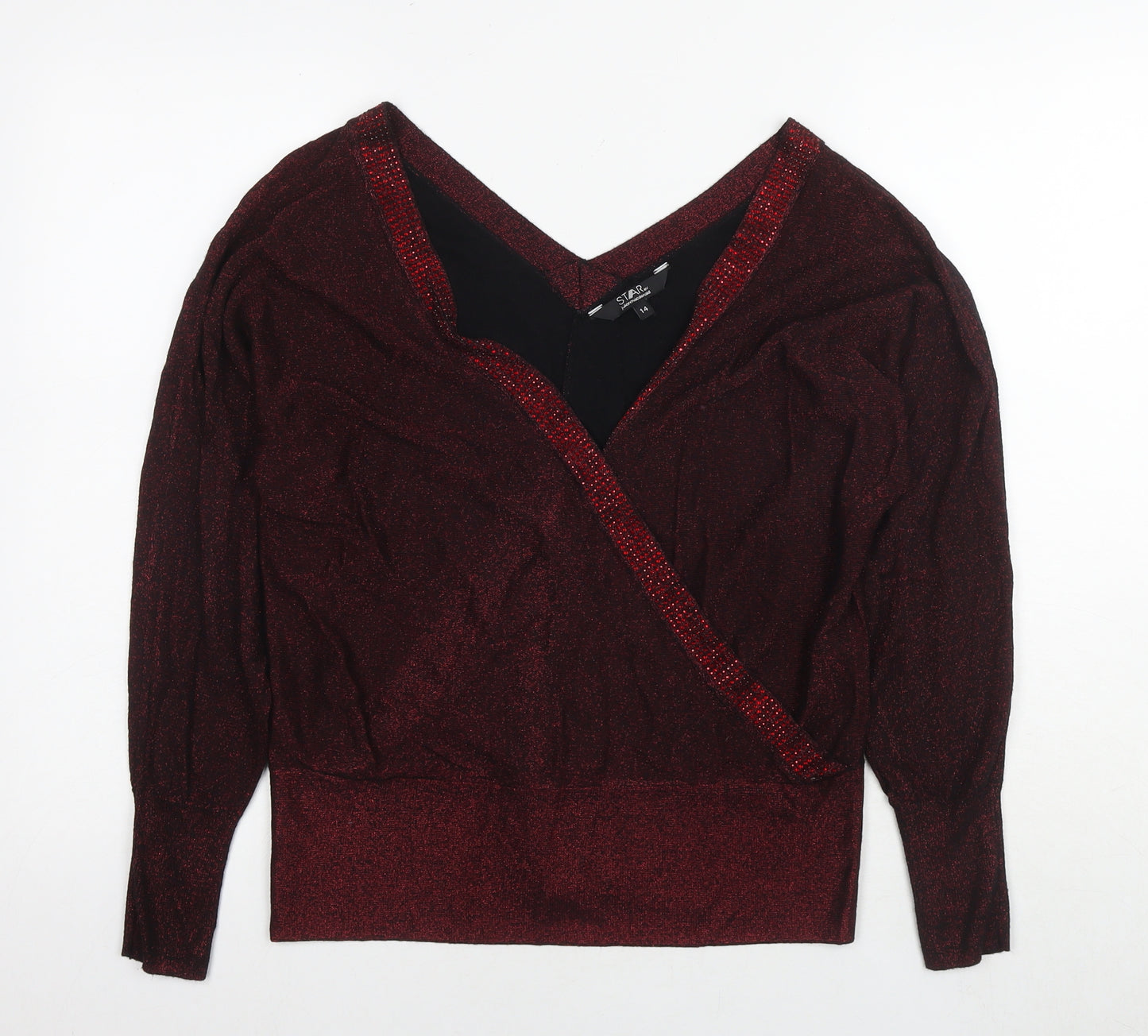 Julien Macdonald Womens Red Boat Neck Viscose Pullover Jumper Size 14 - Embellishment Detail