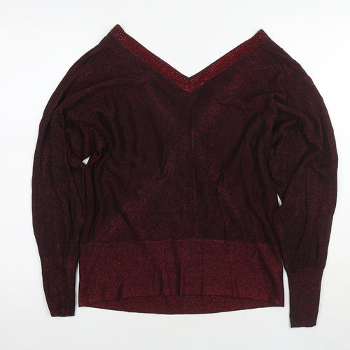 Julien Macdonald Womens Red Boat Neck Viscose Pullover Jumper Size 14 - Embellishment Detail