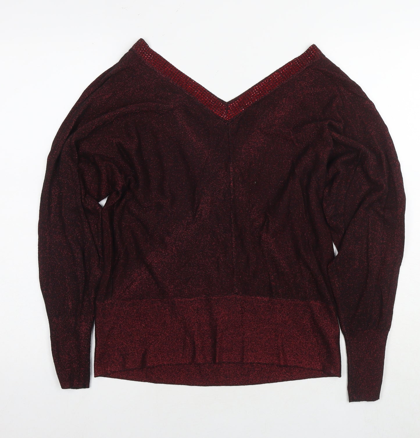Julien Macdonald Womens Red Boat Neck Viscose Pullover Jumper Size 14 - Embellishment Detail