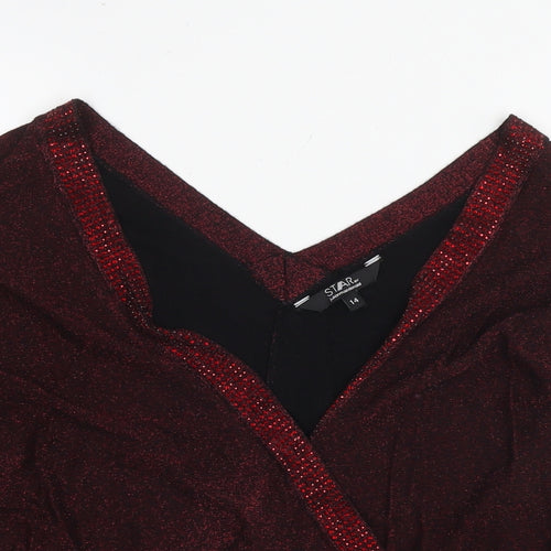 Julien Macdonald Womens Red Boat Neck Viscose Pullover Jumper Size 14 - Embellishment Detail