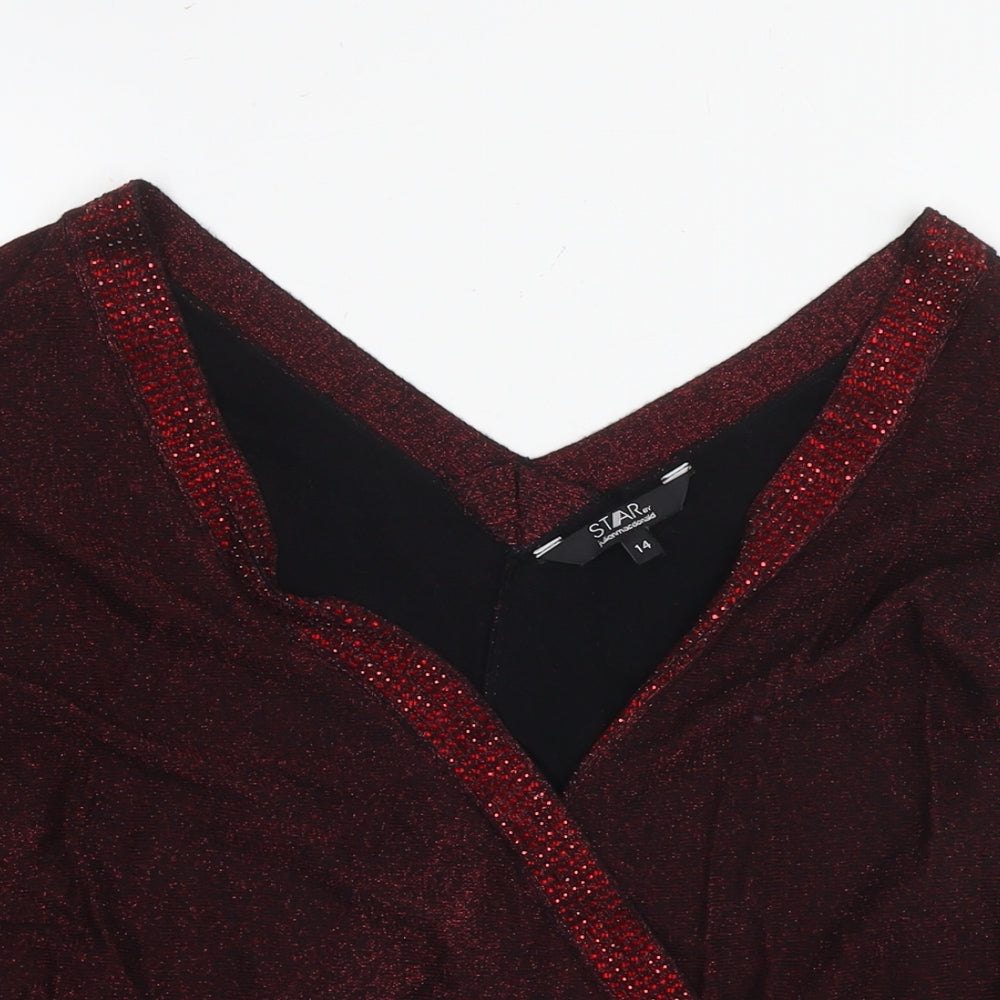 Julien Macdonald Womens Red Boat Neck Viscose Pullover Jumper Size 14 - Embellishment Detail