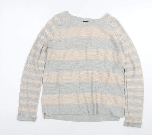 Topshop Womens Grey Round Neck Striped Acrylic Pullover Jumper Size 12