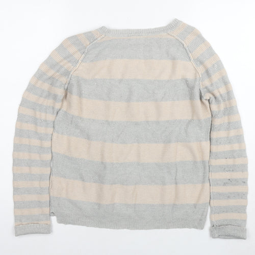 Topshop Womens Grey Round Neck Striped Acrylic Pullover Jumper Size 12