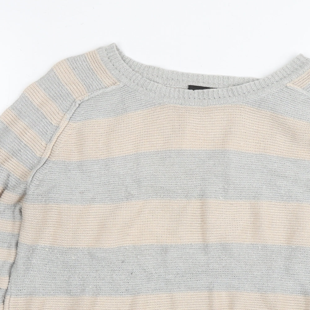 Topshop Womens Grey Round Neck Striped Acrylic Pullover Jumper Size 12