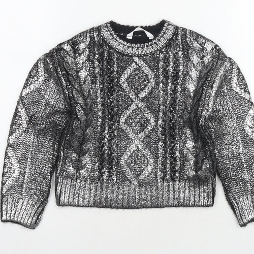 Marks and Spencer Girls Silver Round Neck Acrylic Pullover Jumper Size 6-7 Years Pullover