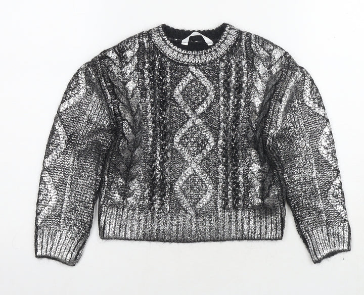 Marks and Spencer Girls Silver Round Neck Acrylic Pullover Jumper Size 6-7 Years Pullover