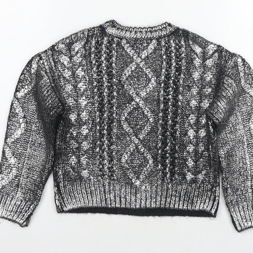 Marks and Spencer Girls Silver Round Neck Acrylic Pullover Jumper Size 6-7 Years Pullover