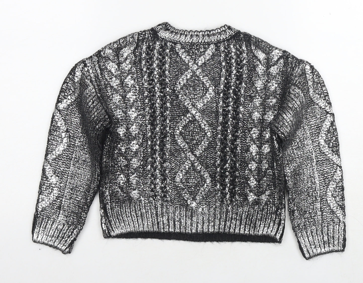 Marks and Spencer Girls Silver Round Neck Acrylic Pullover Jumper Size 6-7 Years Pullover