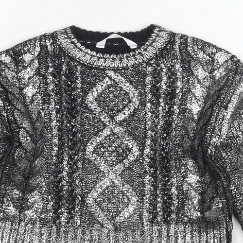 Marks and Spencer Girls Silver Round Neck Acrylic Pullover Jumper Size 6-7 Years Pullover