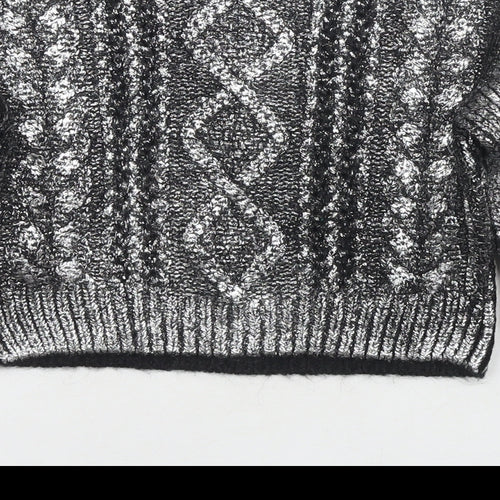 Marks and Spencer Girls Silver Round Neck Acrylic Pullover Jumper Size 6-7 Years Pullover