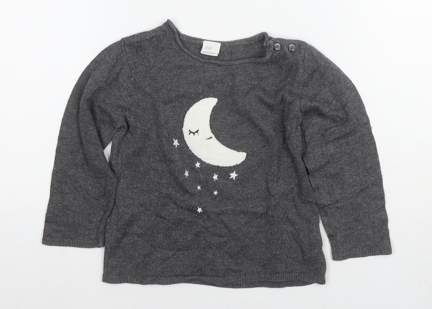 H&M Girls Grey Round Neck Polyamide Pullover Jumper Size 2 Years Pullover - Moon, Stars