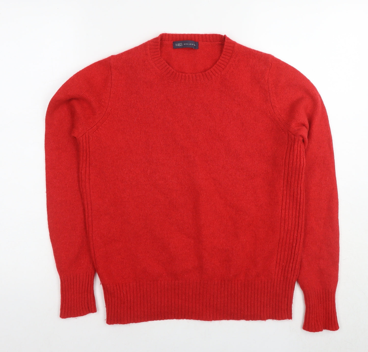 Marks and Spencer Womens Red Round Neck Wool Pullover Jumper Size 14