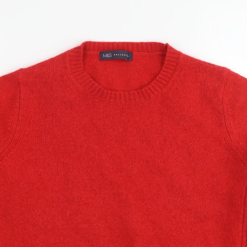 Marks and Spencer Womens Red Round Neck Wool Pullover Jumper Size 14