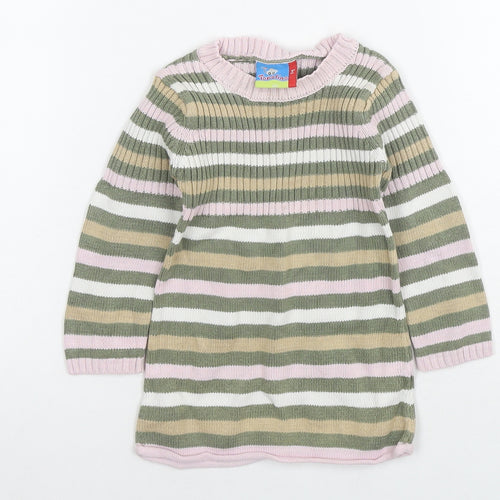 Topolino Girls Multicoloured Striped Cotton Tunic Jumper Size 18-24 Months Pullover