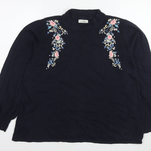 Monsoon Womens Blue Round Neck Cotton Pullover Jumper Size 16 - Flowers