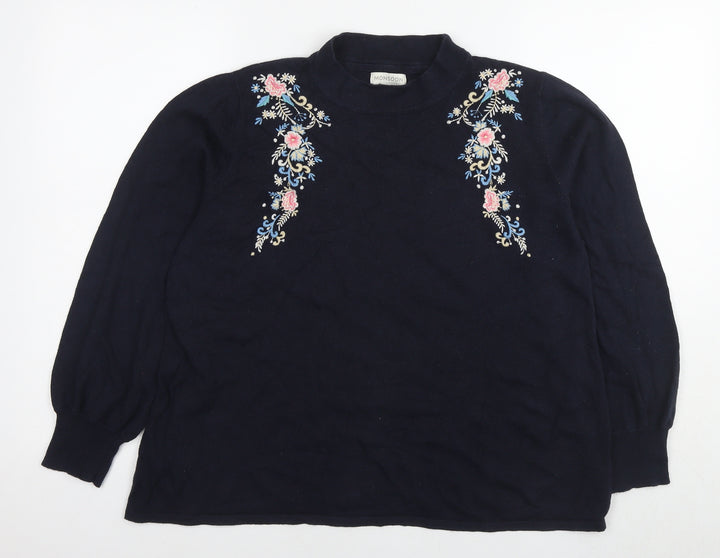 Monsoon Womens Blue Round Neck Cotton Pullover Jumper Size 16 - Flowers