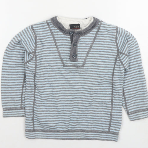 NEXT Boys Blue Round Neck Striped Cotton Pullover Jumper Size 3-4 Years Pullover