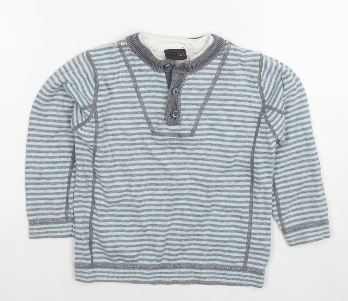 NEXT Boys Blue Round Neck Striped Cotton Pullover Jumper Size 3-4 Years Pullover