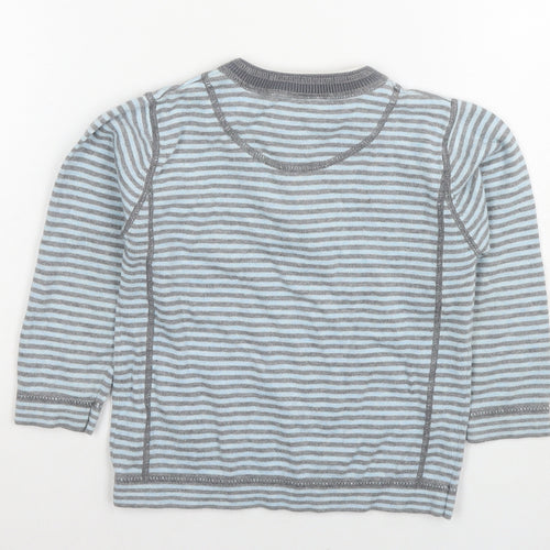 NEXT Boys Blue Round Neck Striped Cotton Pullover Jumper Size 3-4 Years Pullover