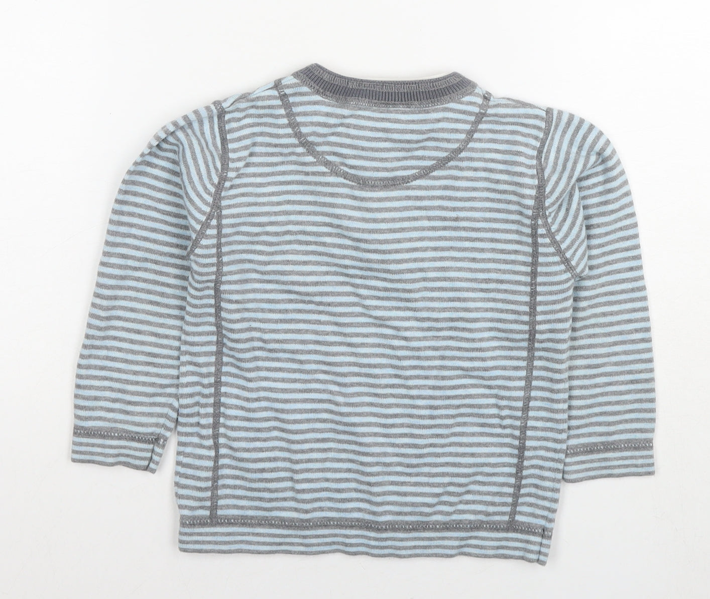 NEXT Boys Blue Round Neck Striped Cotton Pullover Jumper Size 3-4 Years Pullover