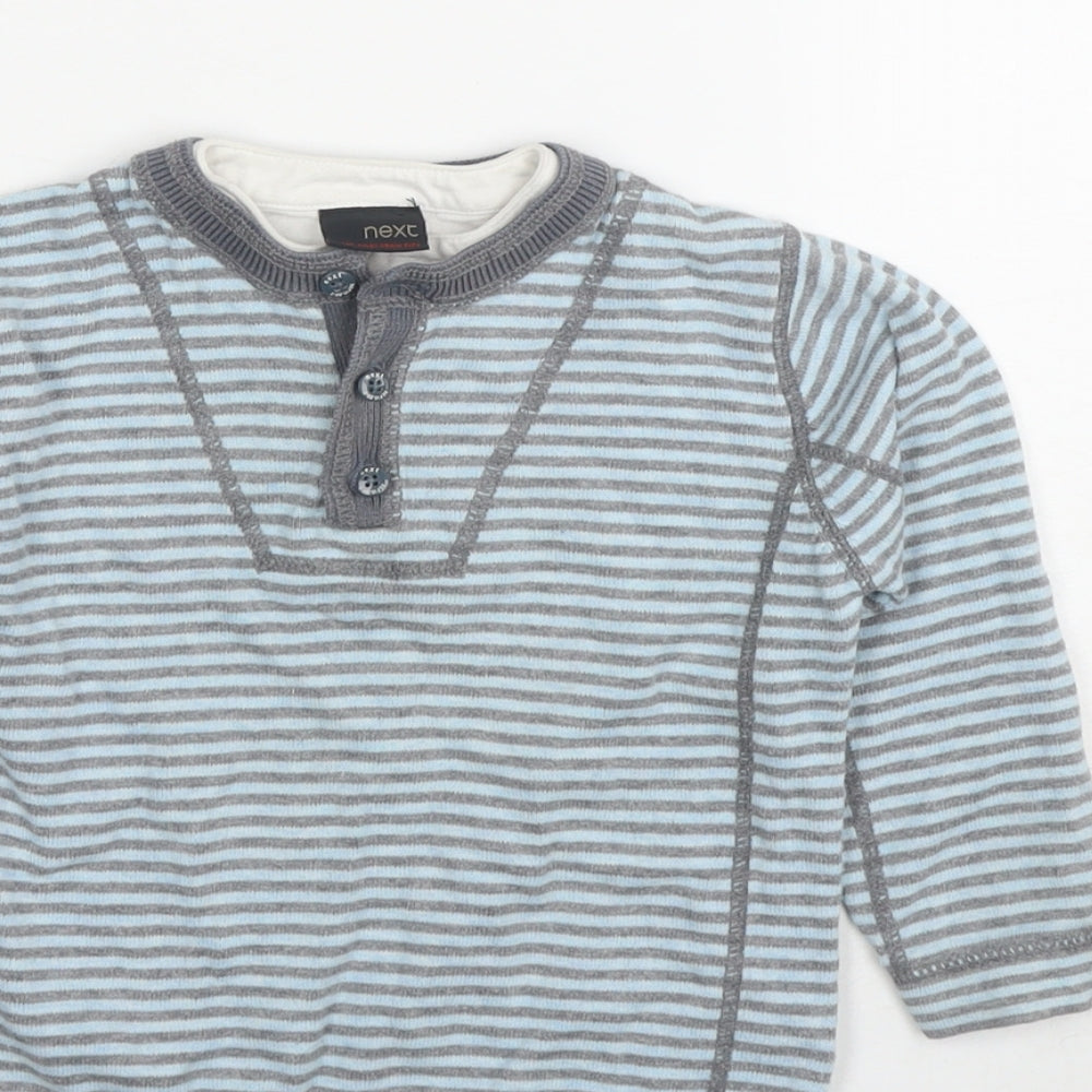 NEXT Boys Blue Round Neck Striped Cotton Pullover Jumper Size 3-4 Years Pullover