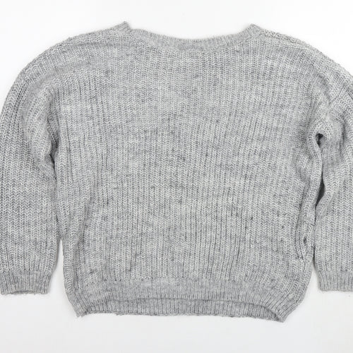 Reversed Womens Grey V-Neck Acrylic Pullover Jumper Size S