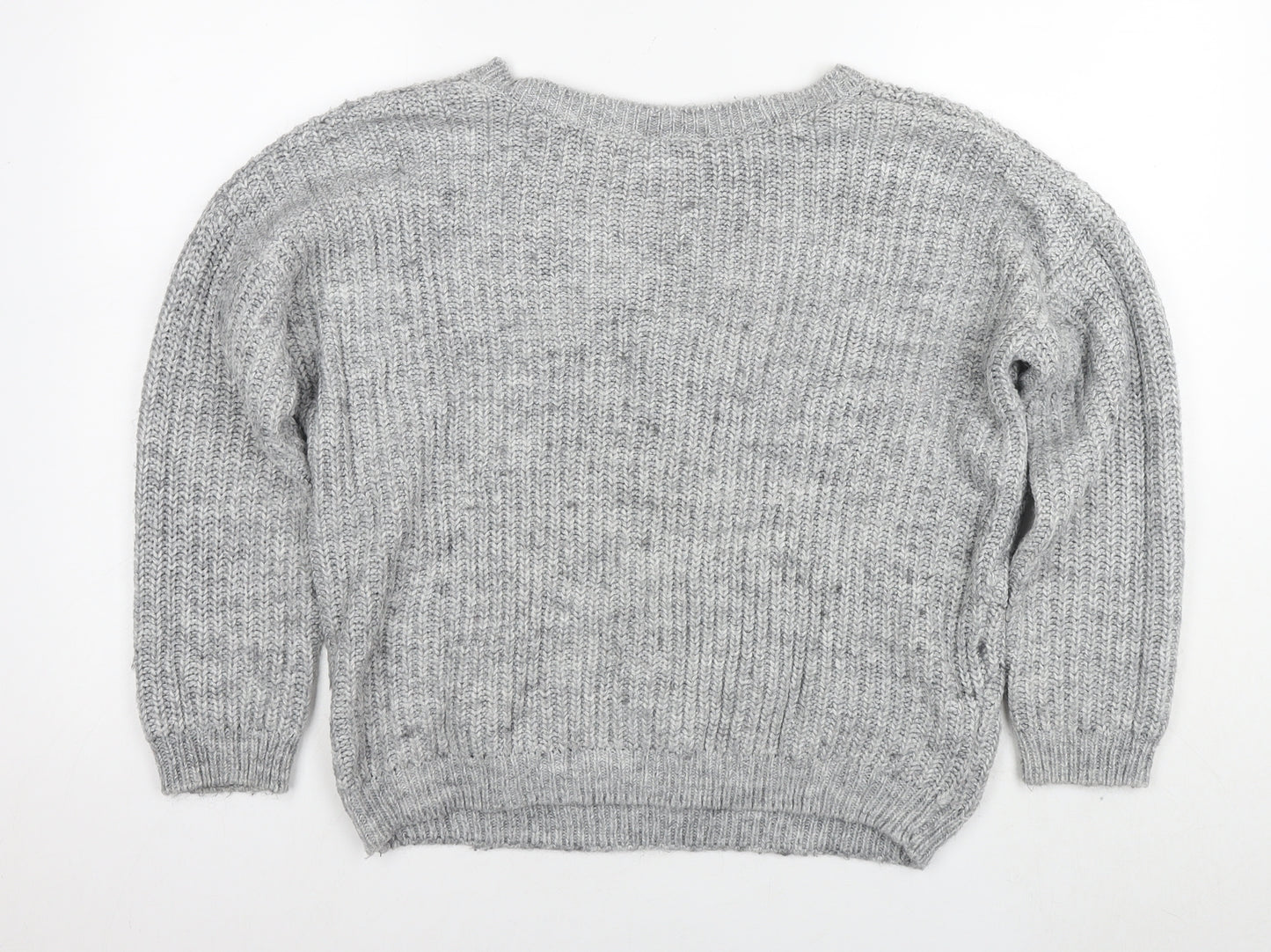Reversed Womens Grey V-Neck Acrylic Pullover Jumper Size S