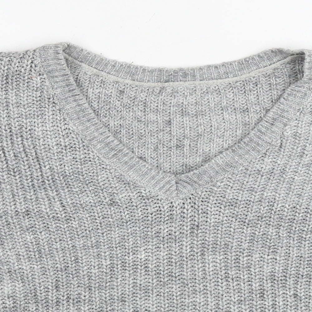 Reversed Womens Grey V-Neck Acrylic Pullover Jumper Size S