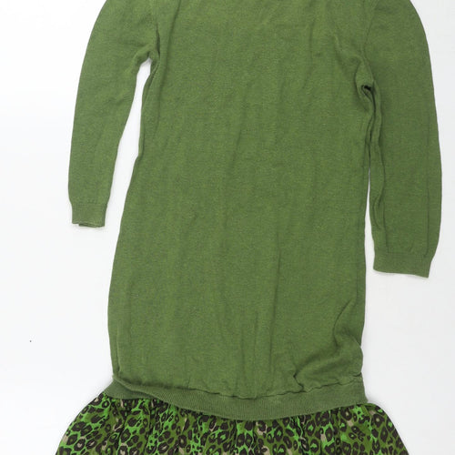 NEXT Womens Green Round Neck Animal Print Cotton Tunic Jumper Size 6 - Leopard Print