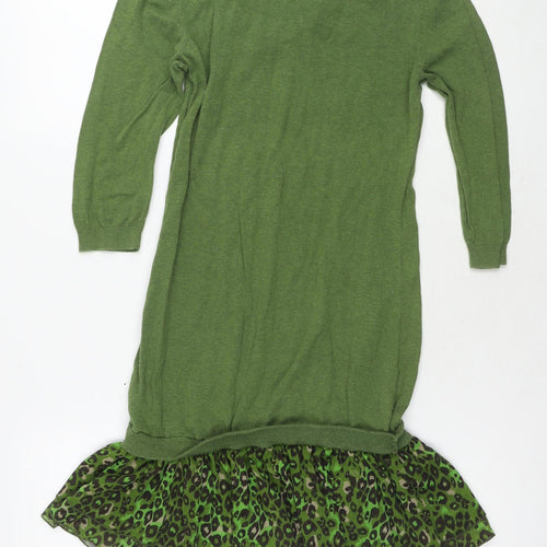 NEXT Womens Green Round Neck Animal Print Cotton Tunic Jumper Size 6 - Leopard Print